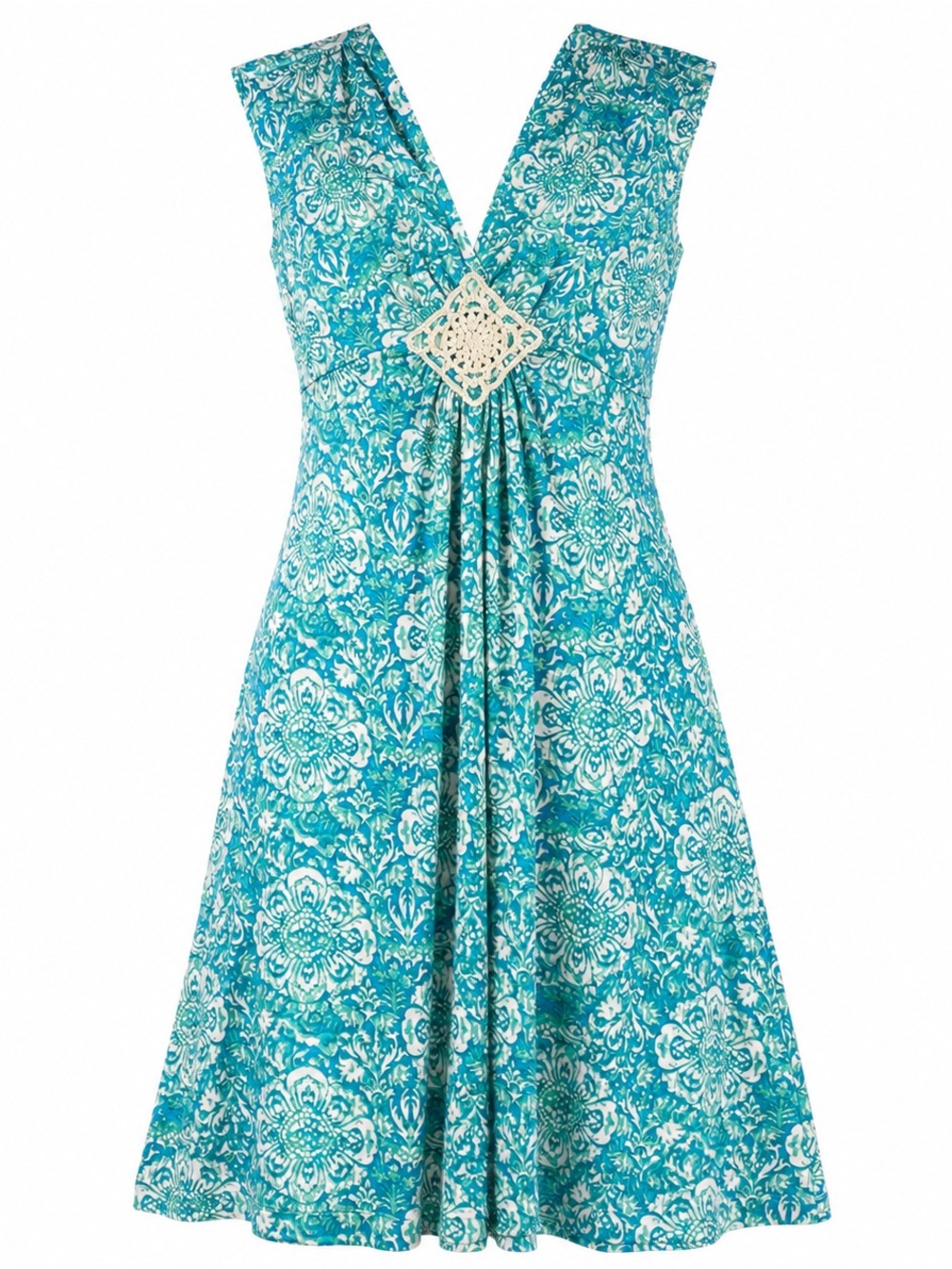 dressbarn Teal and White Sleeveless V-Neck Midi Dress